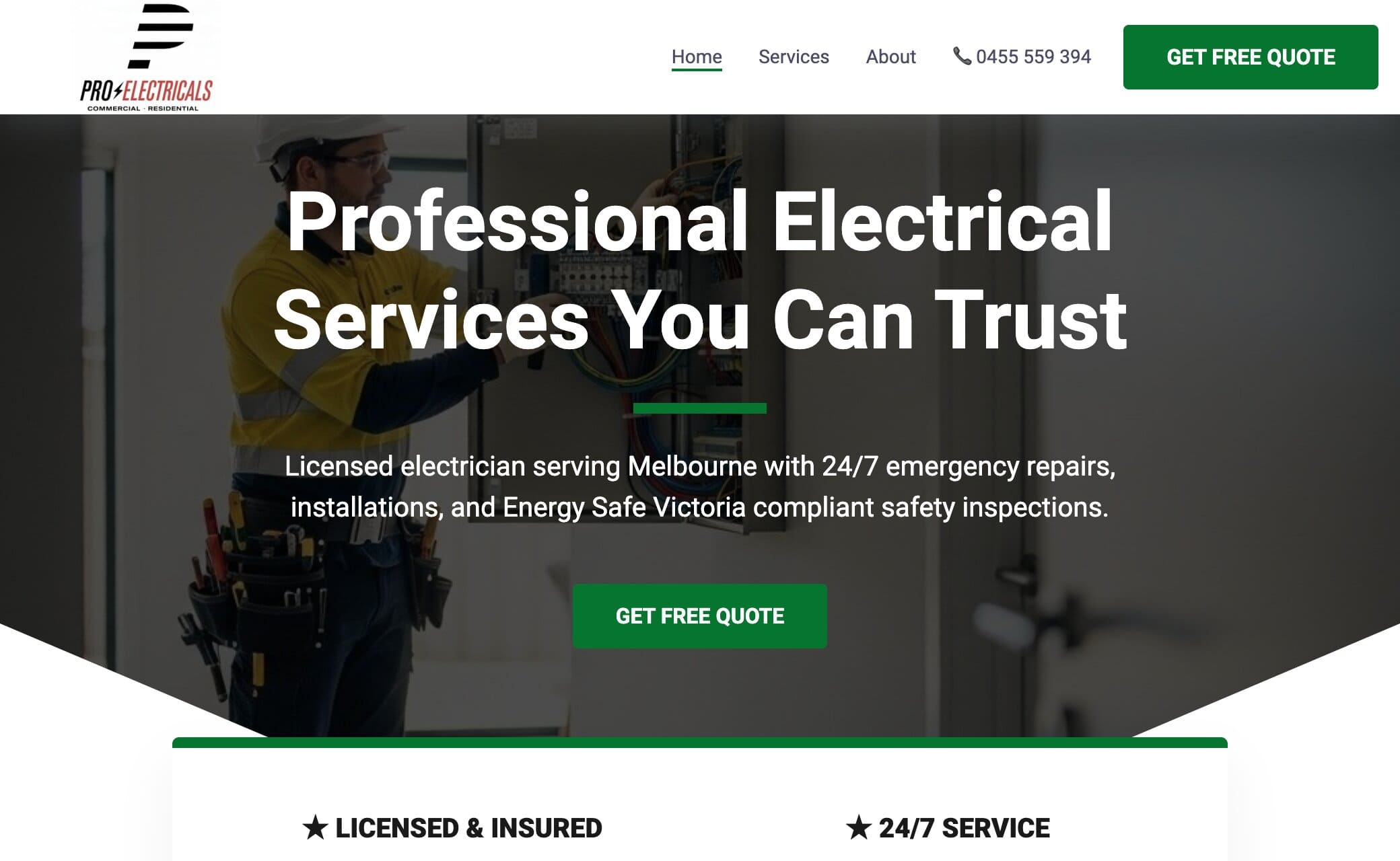 trades business website design Melbourne - ProElectricals